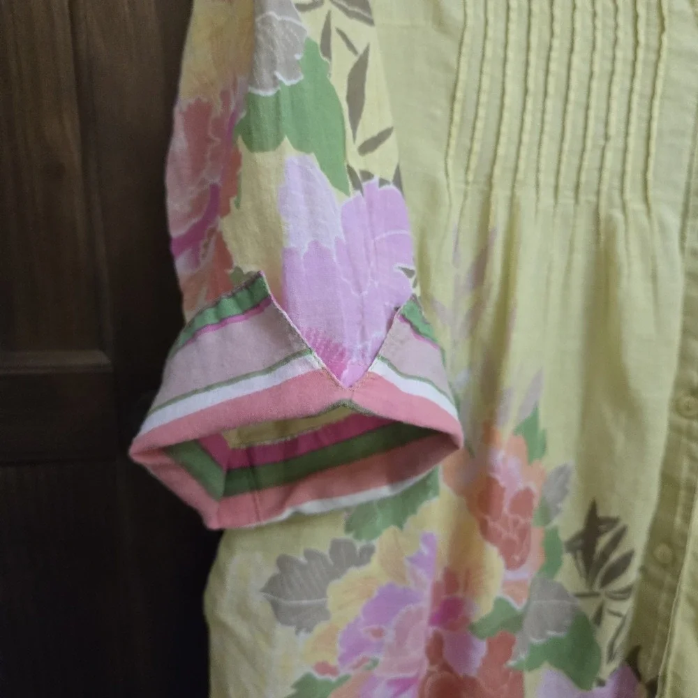 Sundance Floral Pintuck Pleated Button Up Tunic Top Boho Airy Artsy‎ Pockets L - Picture 4 of 16